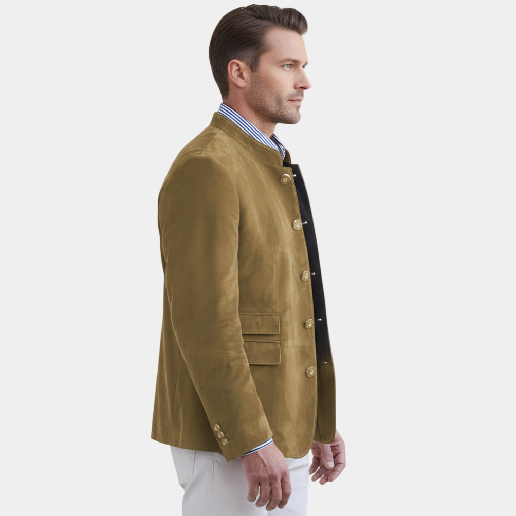 Suede Blazer met Opstaande Kraag voor Heren