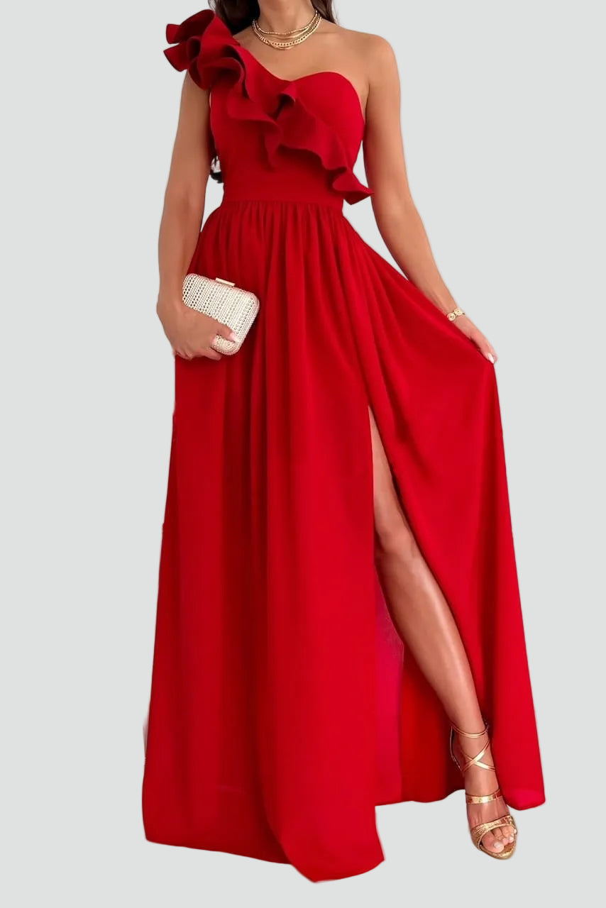 Mouwloze Maxi Jurk met Ruches en Split voor Dames