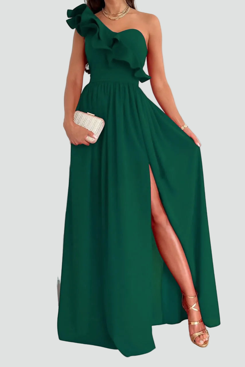 Mouwloze Maxi Jurk met Ruches en Beinsplit voor Dames