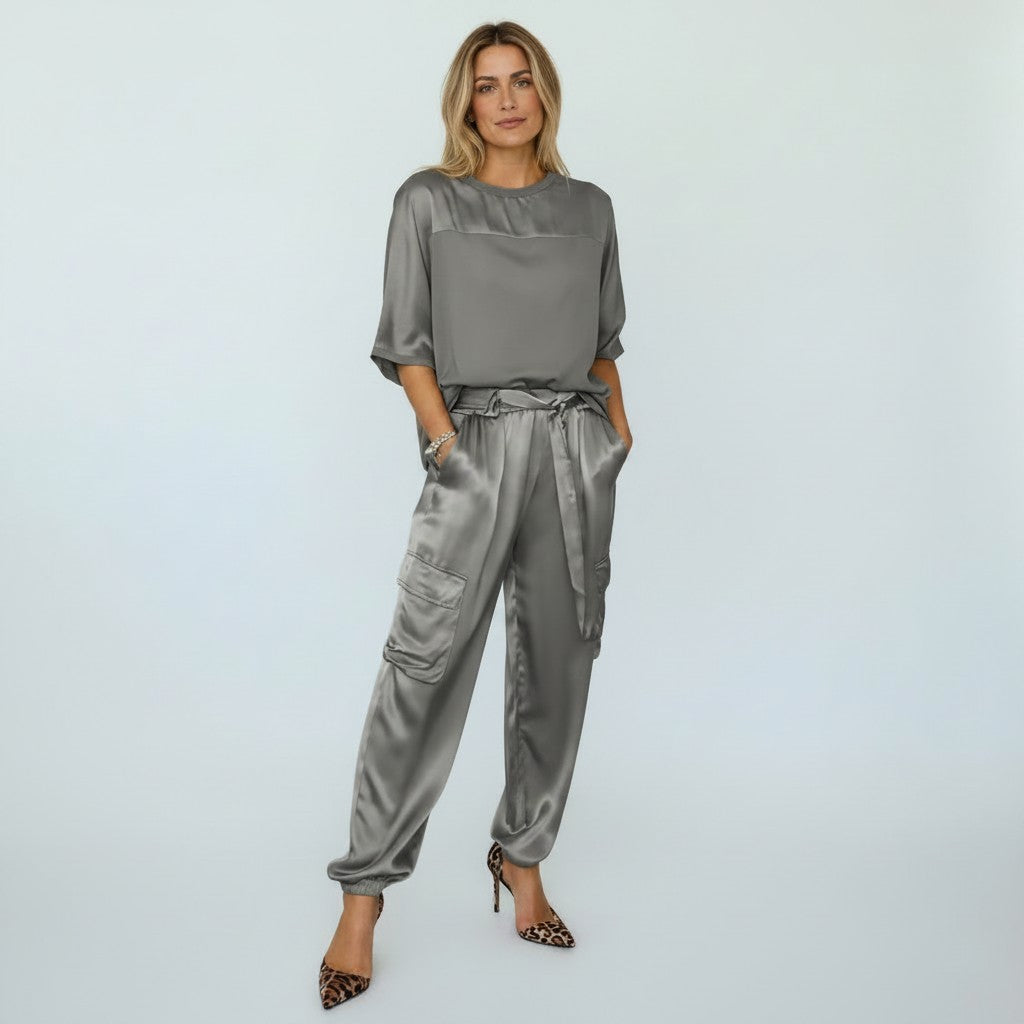 Satijnen Broekpak met Wijde Pijp Broek voor Dames