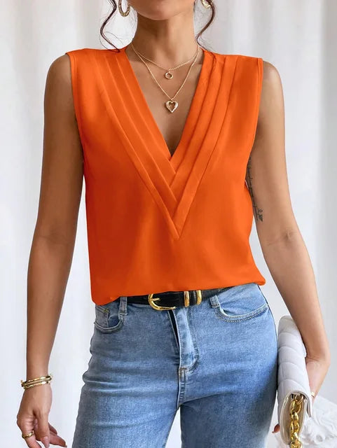 V-Hals Mouwloze Blouse voor Dames