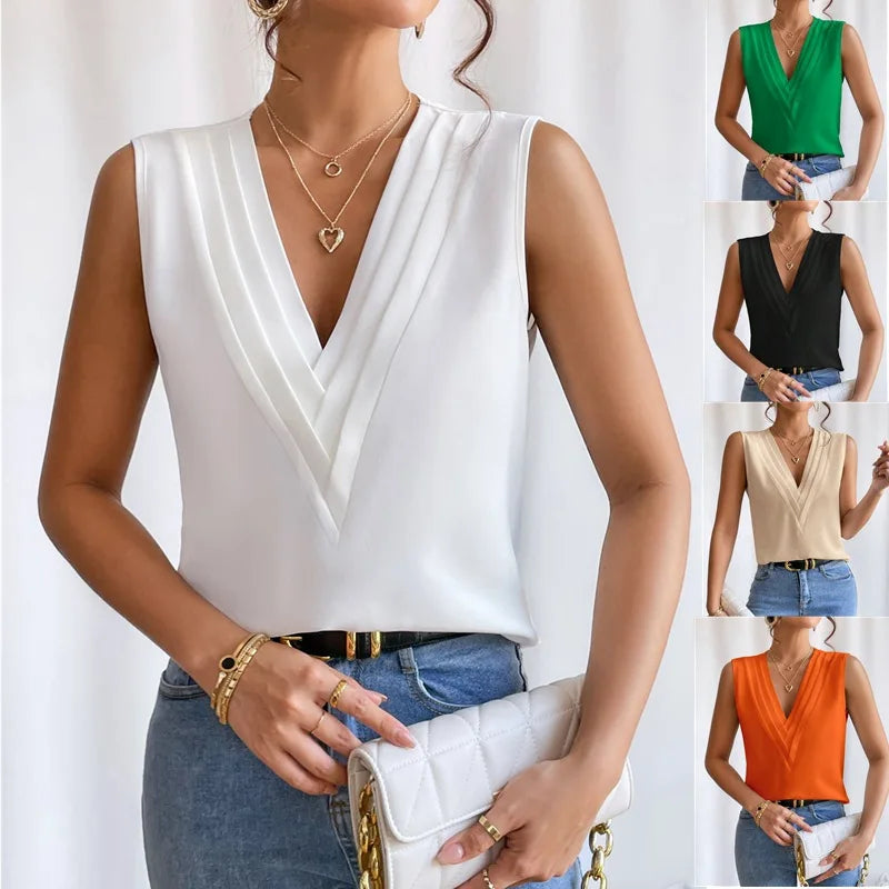 V-Hals Mouwloze Blouse voor Dames