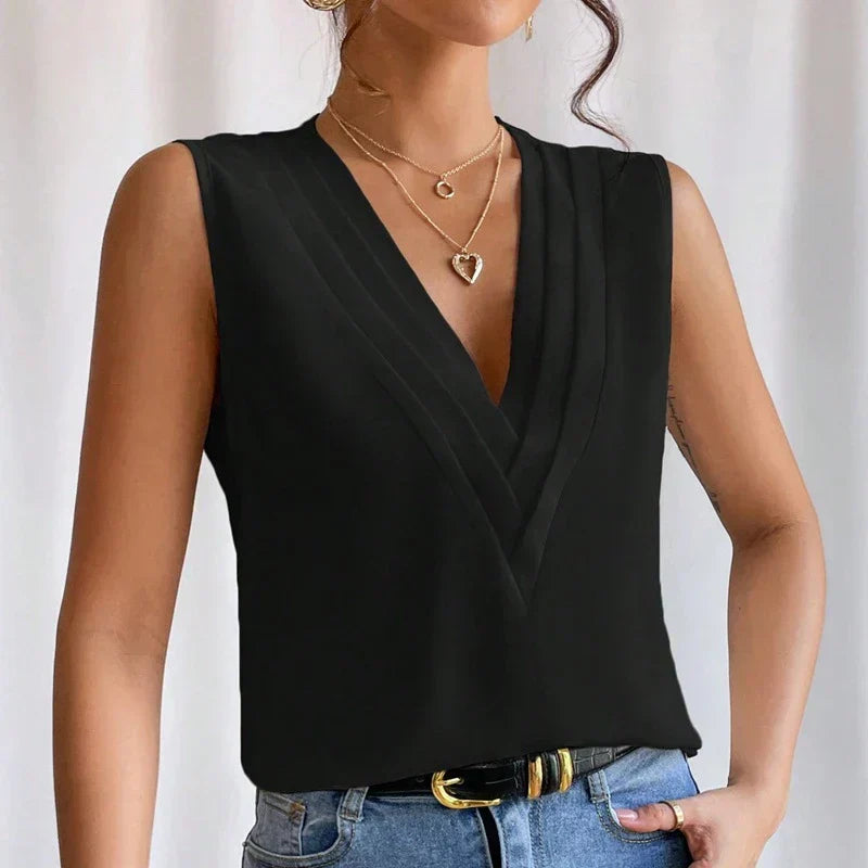 V-Hals Mouwloze Blouse voor Dames
