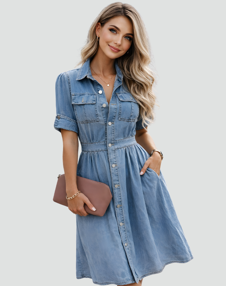 Midi Shirt Dress met Knoopsluiting voor Dames