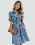Midi Shirt Dress met Knoopsluiting voor Dames