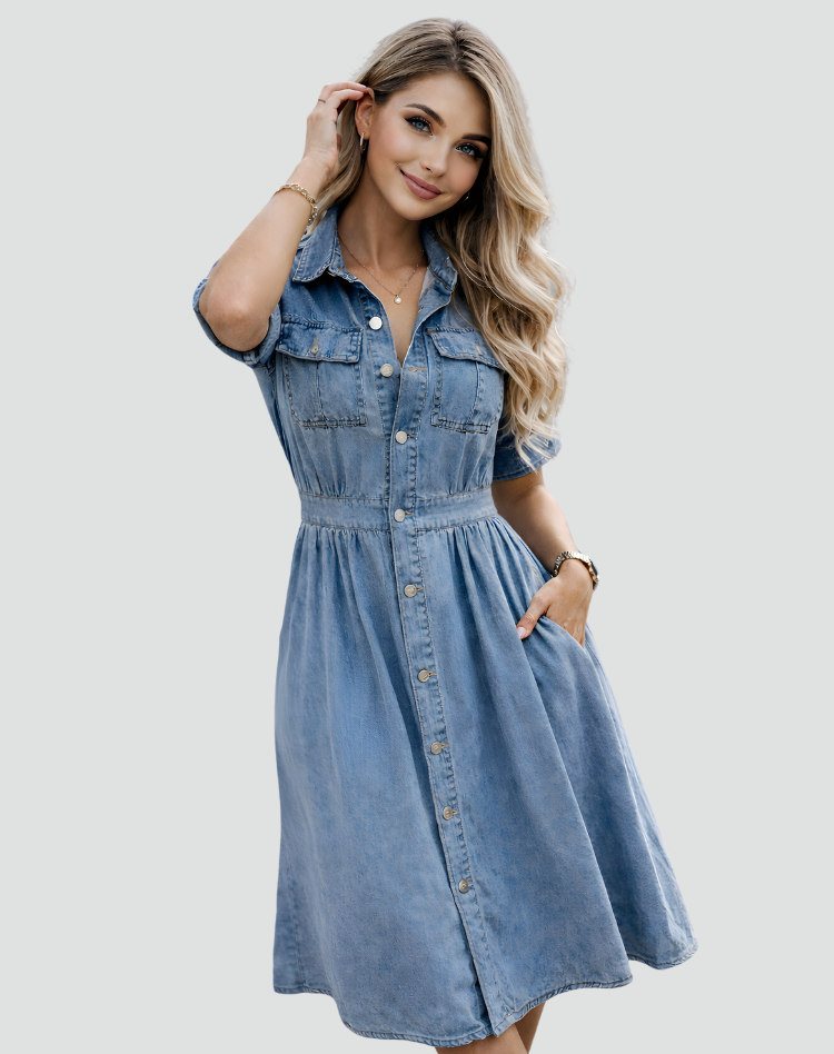 Midi Shirt Dress met Knoopsluiting voor Dames