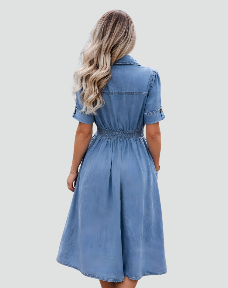 Midi Shirt Dress met Knoopsluiting voor Dames