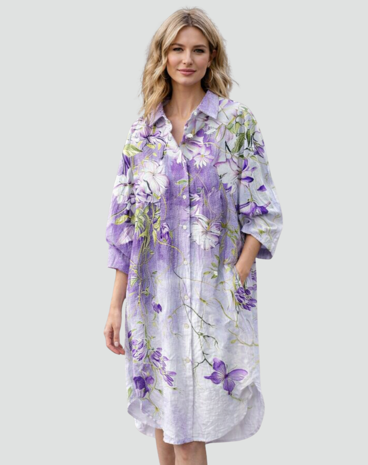 Bloemen Overhemd Jurk met Opstaande Kraag voor Dames