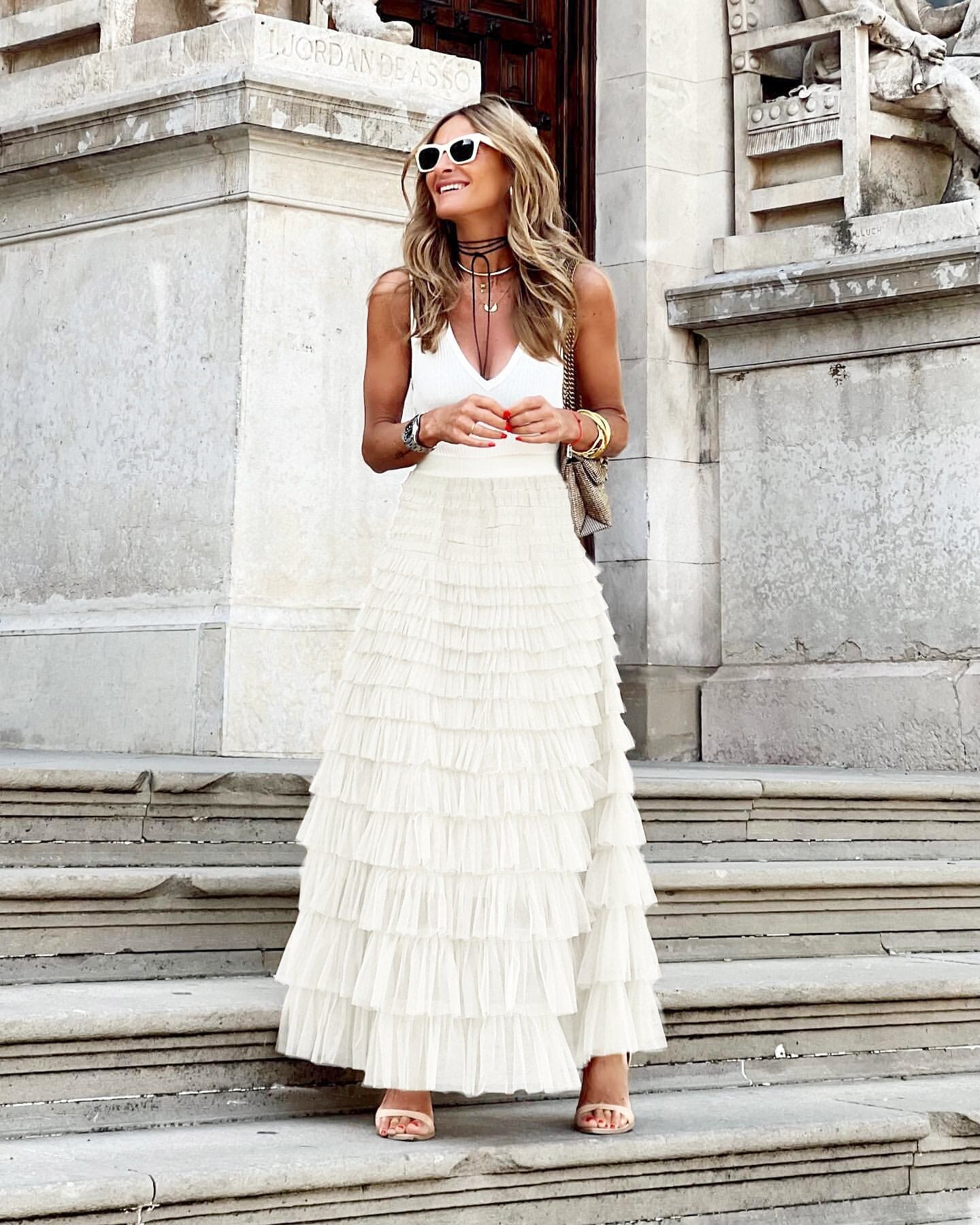 Tule Maxi Rok met Elastische Tailleband voor Dames