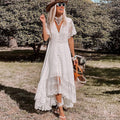 Romy | Boho Kantjurk met V-Hals en Korte Mouwen voor Dames