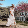 Romy | Boho Kantjurk met V-Hals en Korte Mouwen voor Dames