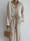 Oversized Linnen Blouse met Wijde Broek Set voor Dames
