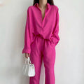 Oversized Linnen Blouse met Wijde Broek Set voor Dames