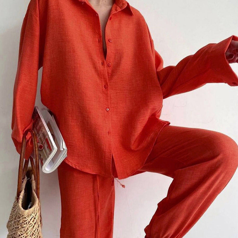 Oversized Linnen Blouse met Wijde Broek Set voor Dames