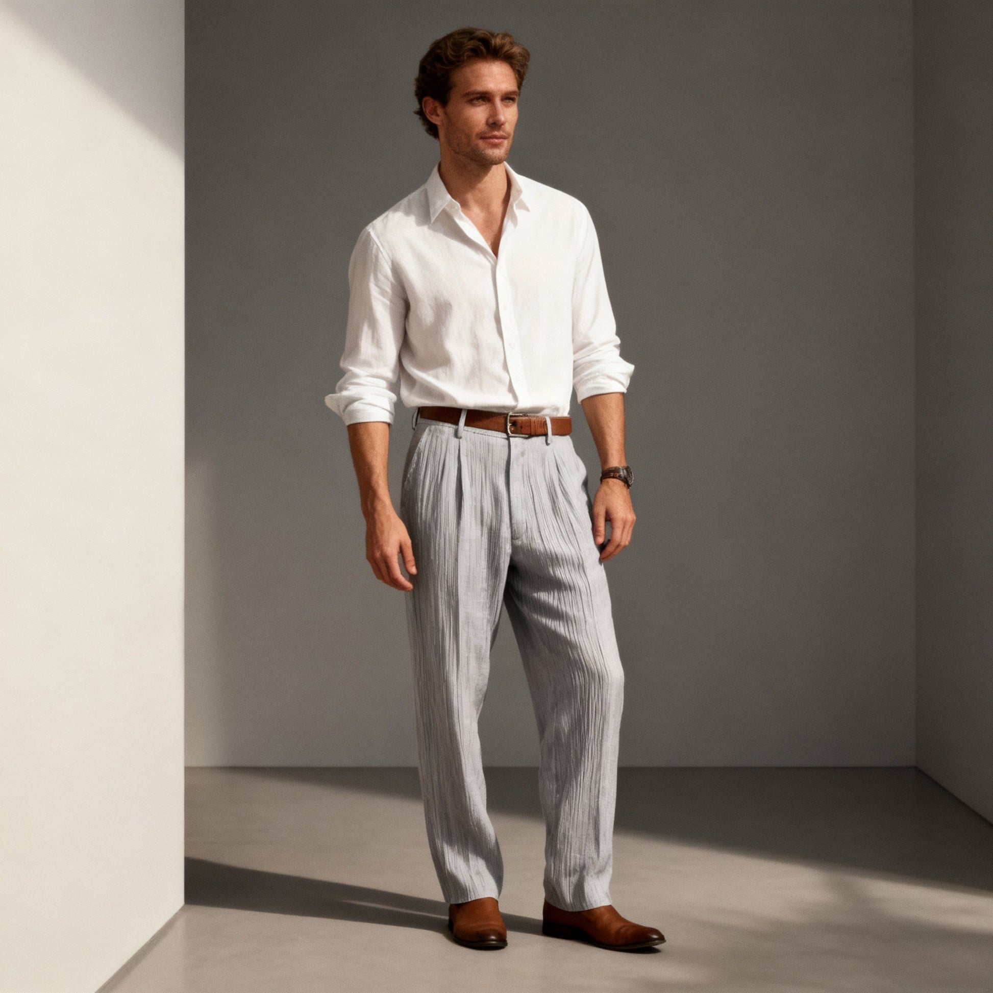 Linnen Rechte Pantalon voor Heren
