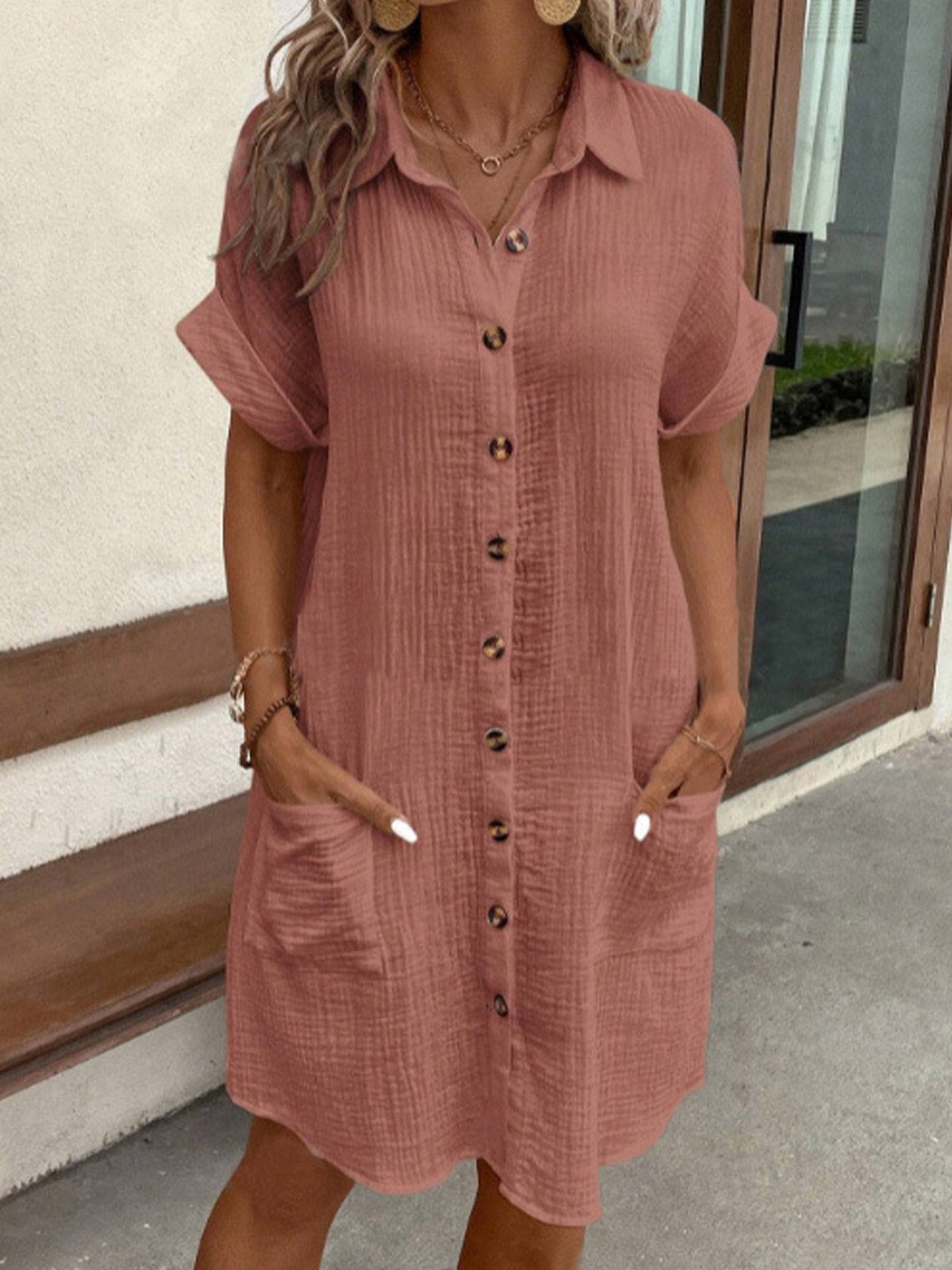 Button-Down Linnen Shirt Jurk voor Dames