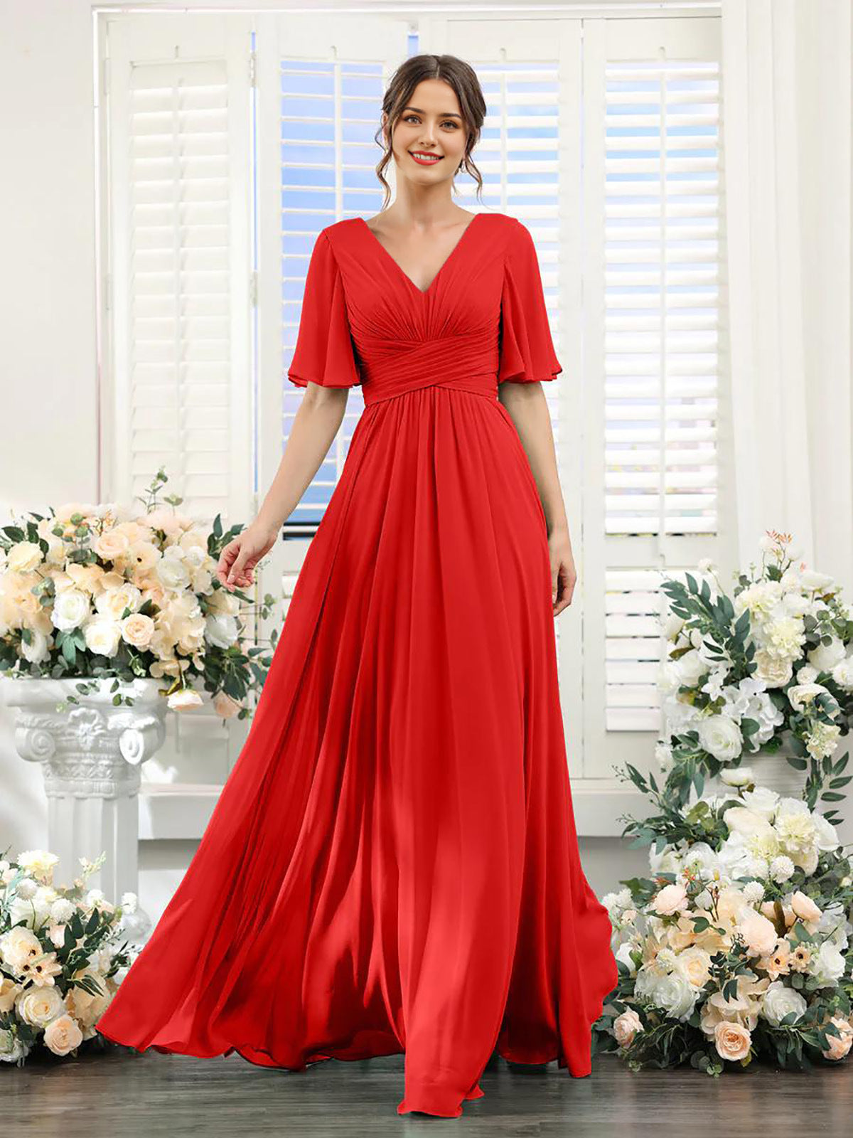 V-Hals Chiffon Maxi Jurk voor Dames
