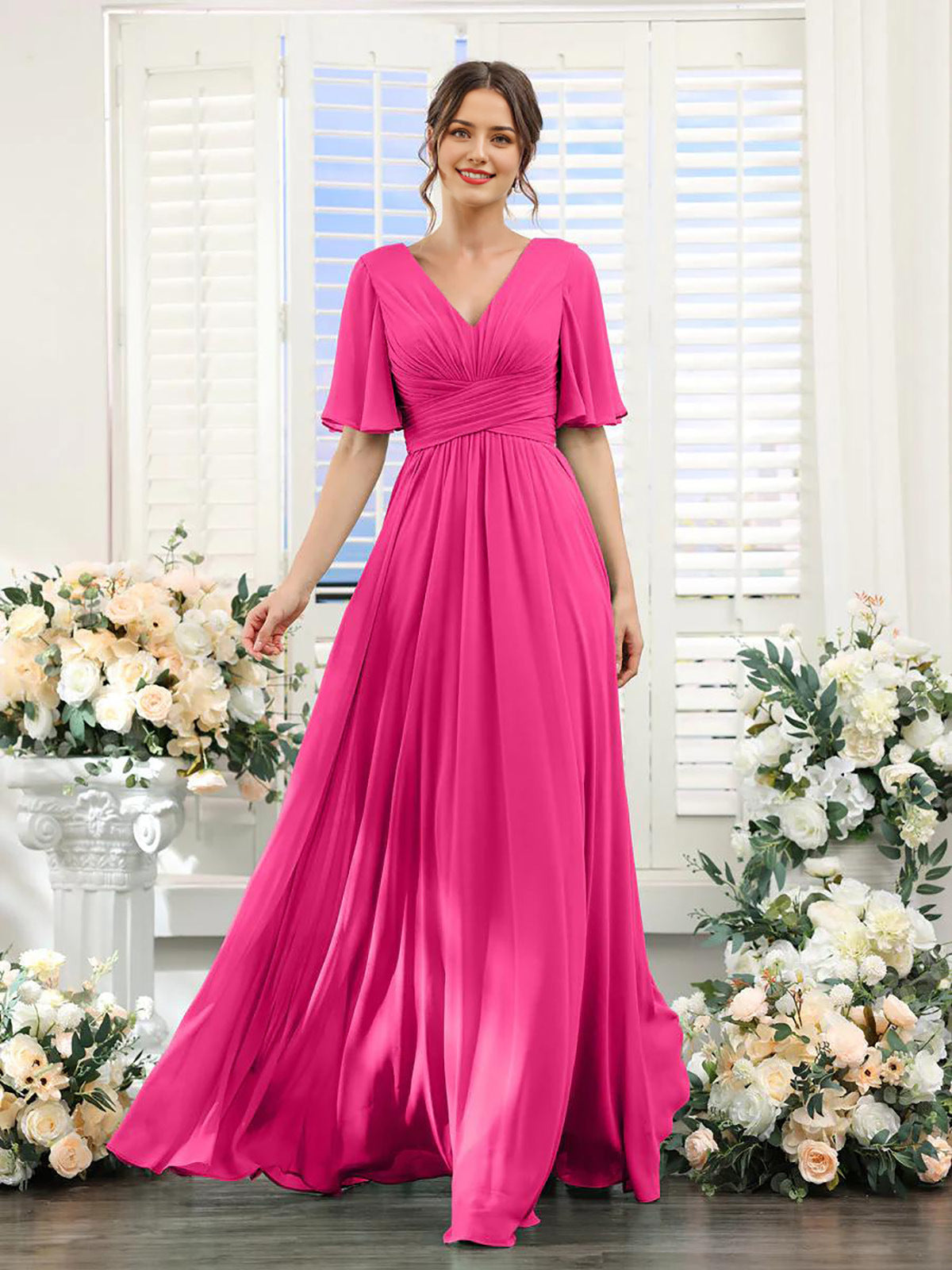V-Hals Chiffon Maxi Jurk voor Dames
