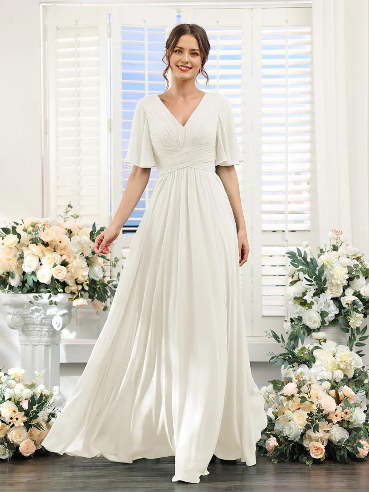 V-Hals Chiffon Maxi Jurk voor Dames