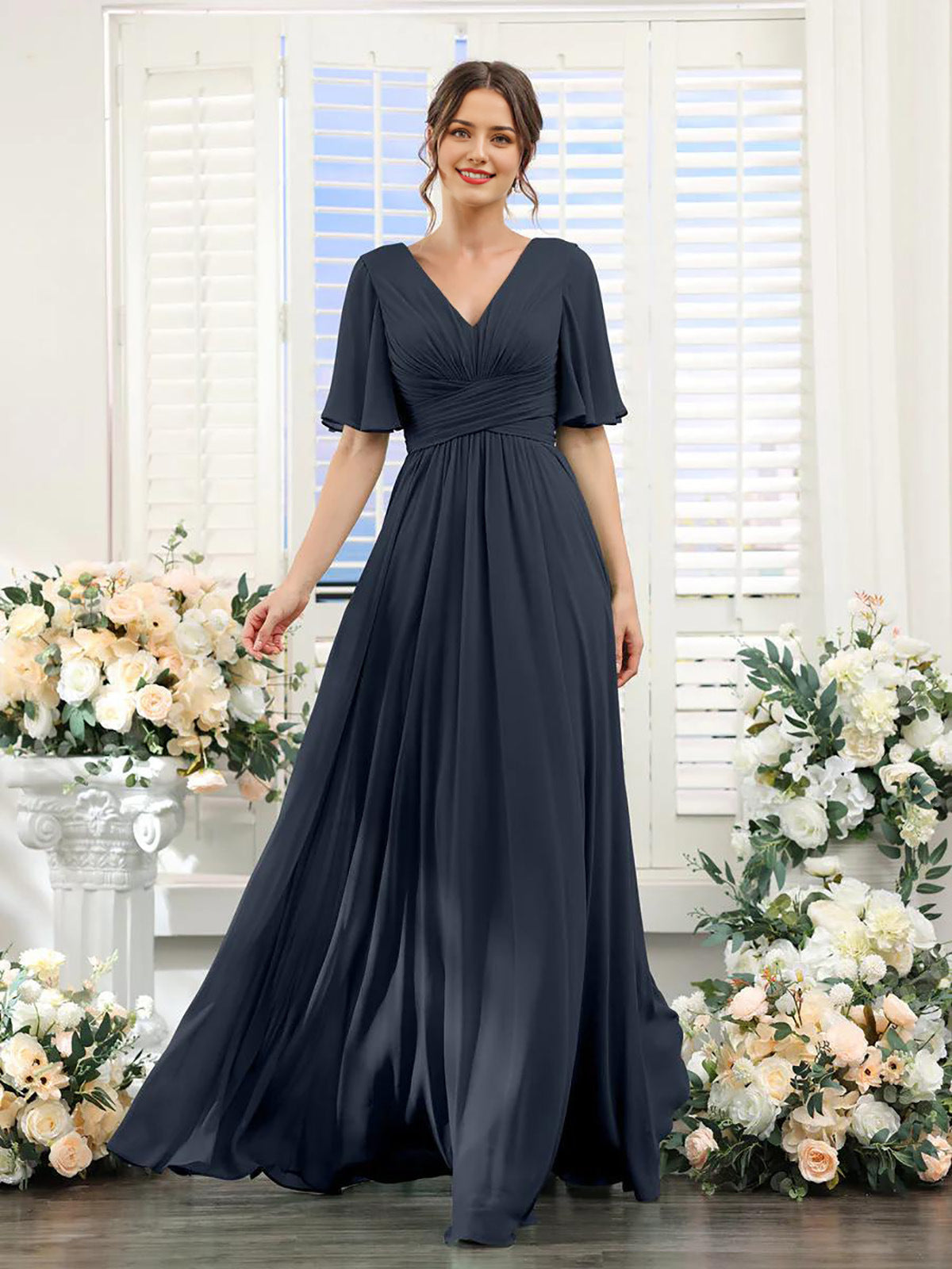 V-Hals Chiffon Maxi Jurk voor Dames
