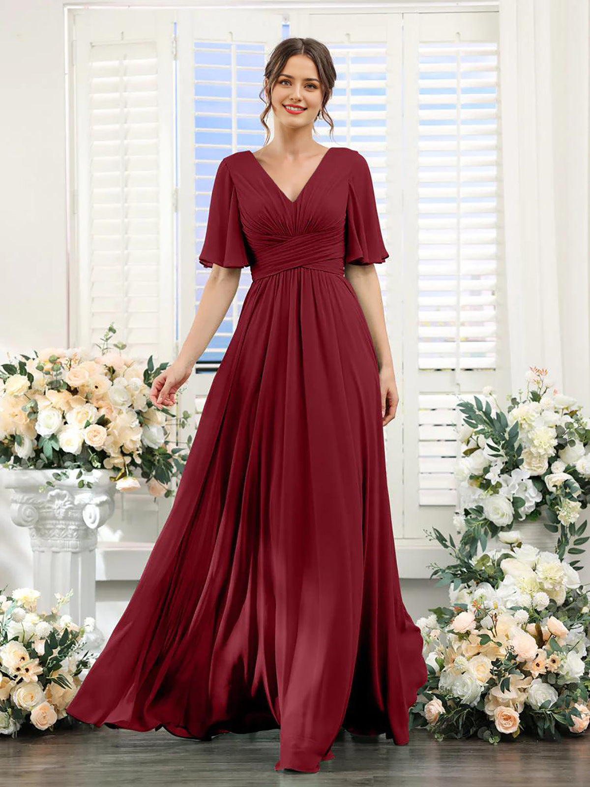 V-Hals Chiffon Maxi Jurk voor Dames