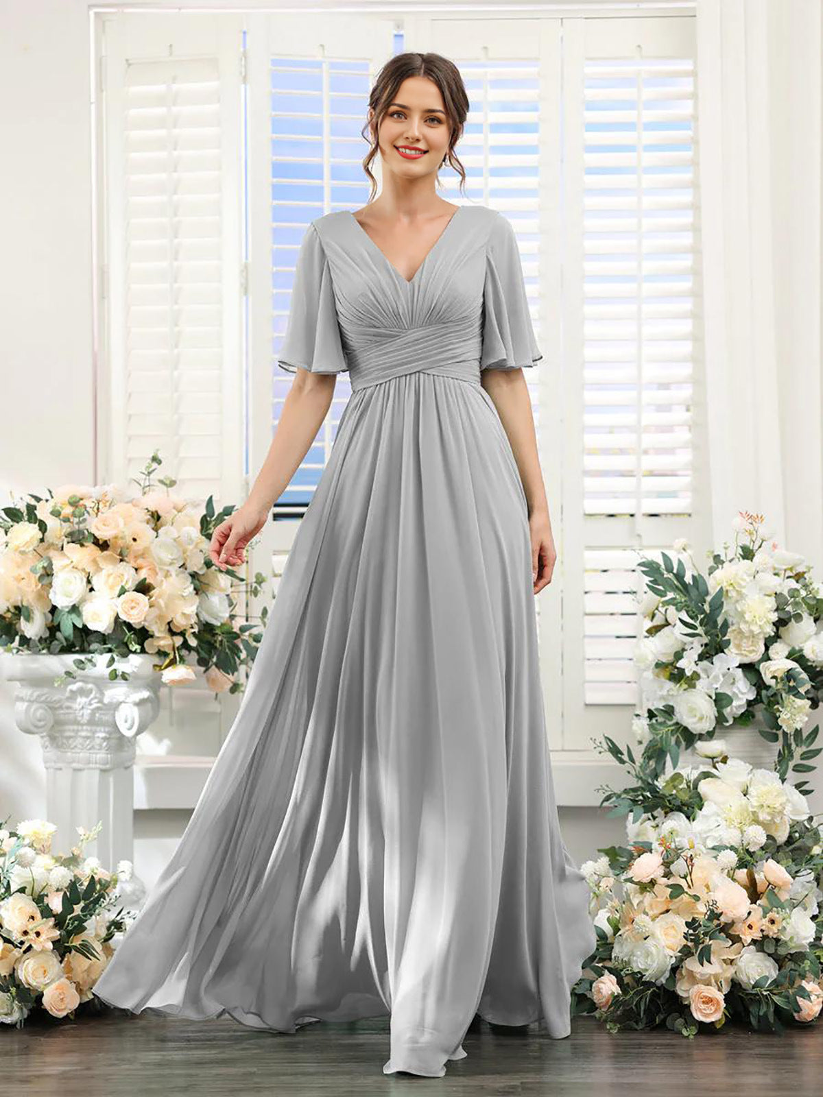 V-Hals Chiffon Maxi Jurk voor Dames