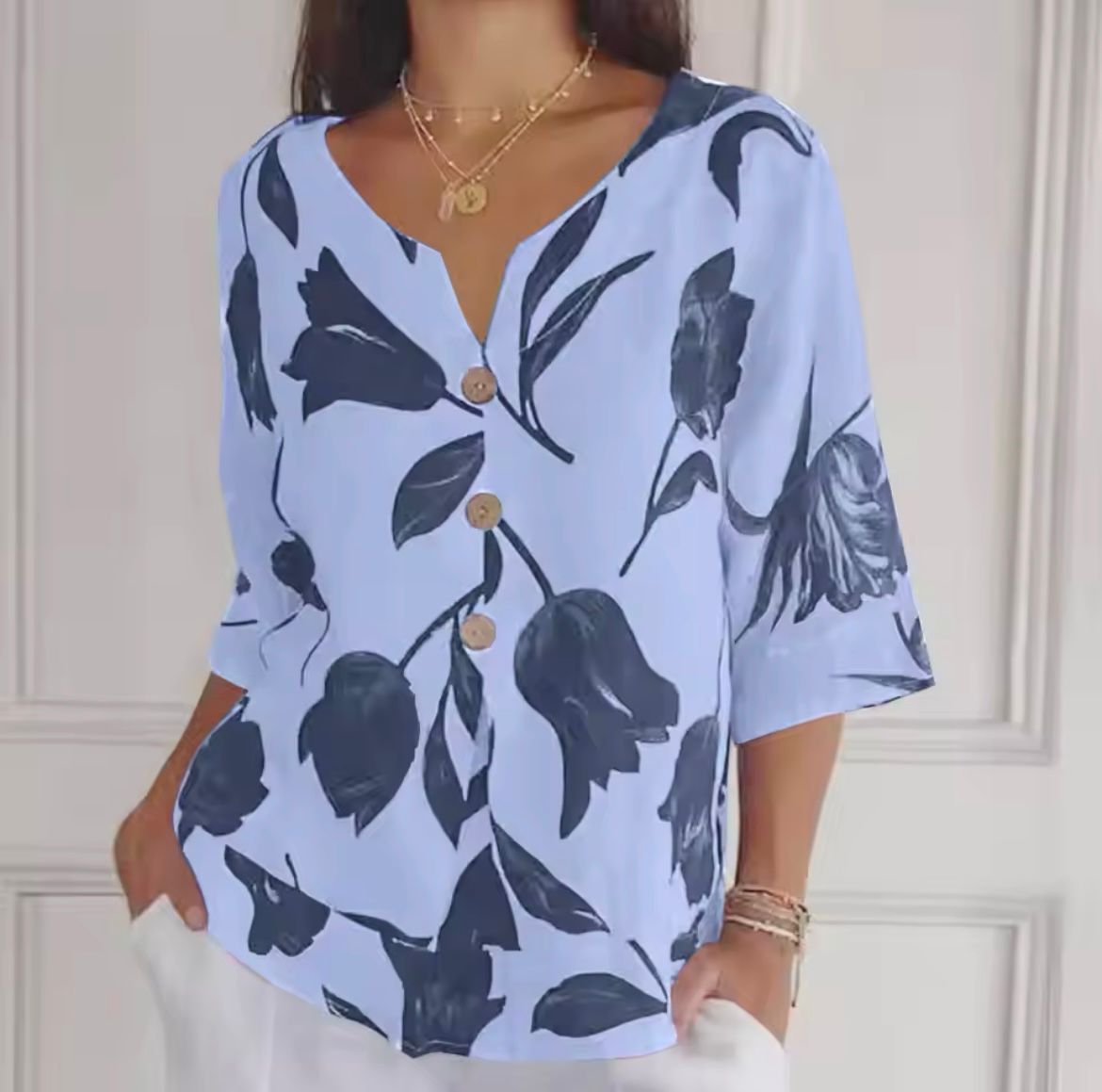Abel | V-Hals Bloemen Blouse met Driekwartmouwen voor Dames