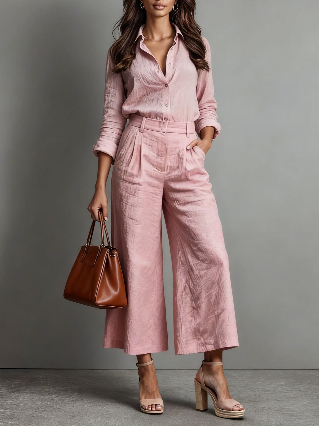 Linnen Wijde Broek Blouse Set voor Dames