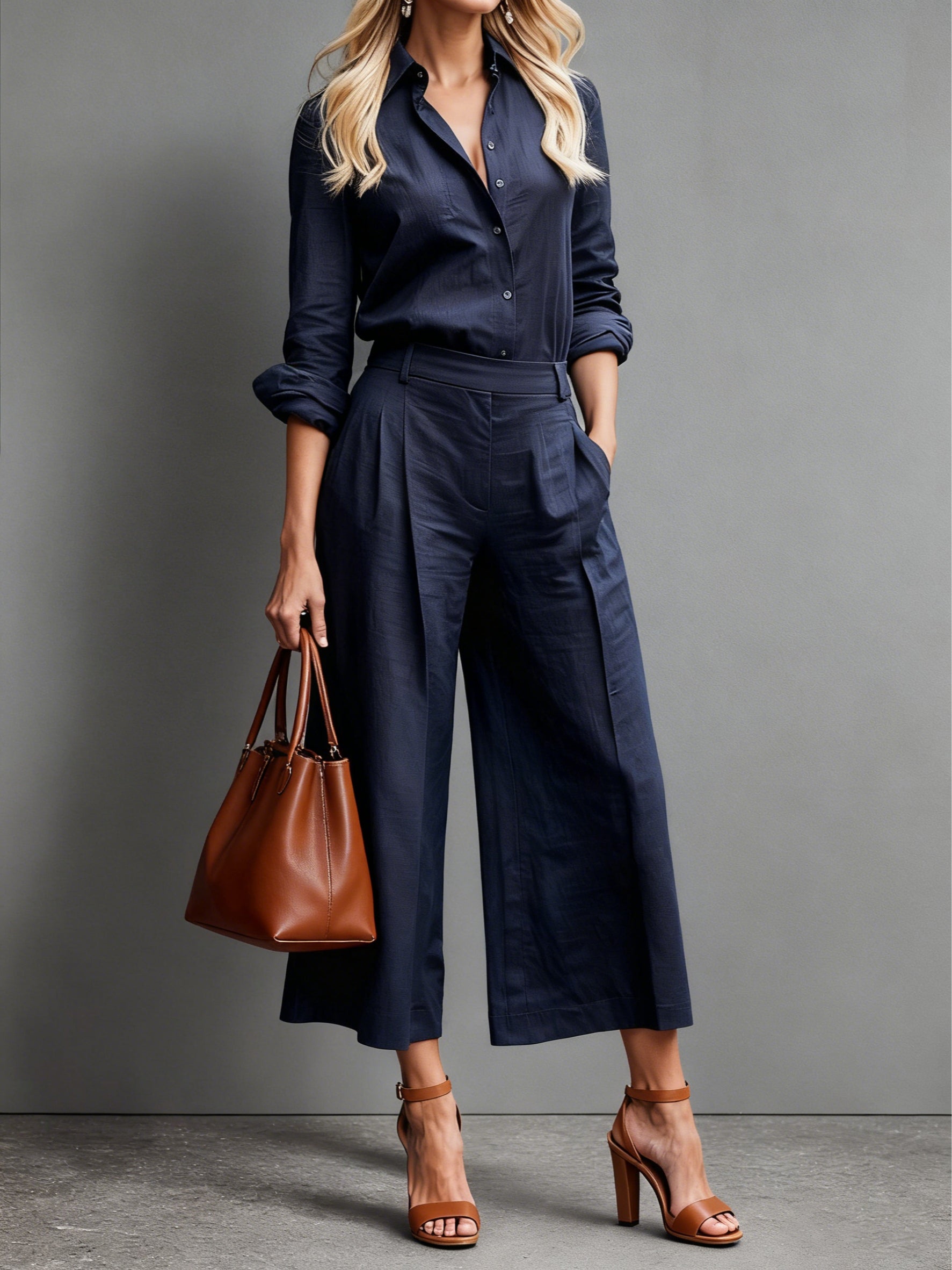 Linnen Wijde Broek Blouse Set voor Dames