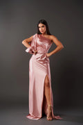 Satijnen One-Shoulder Maxi Jurk met Beinsplit voor Dames