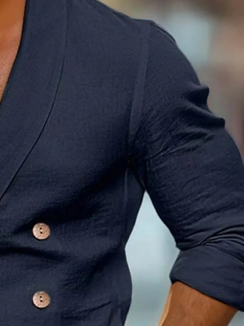 Linnen Slim Fit Blazer met V-Hals voor Heren