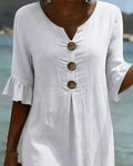 V-Hals Midi Jurk met Knoopsluiting voor Dames