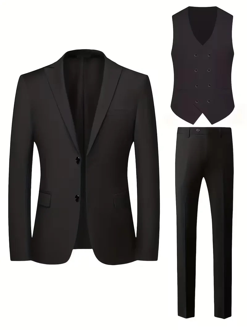 Slim Fit Double-Breasted Driedelig Pak Set voor Heren