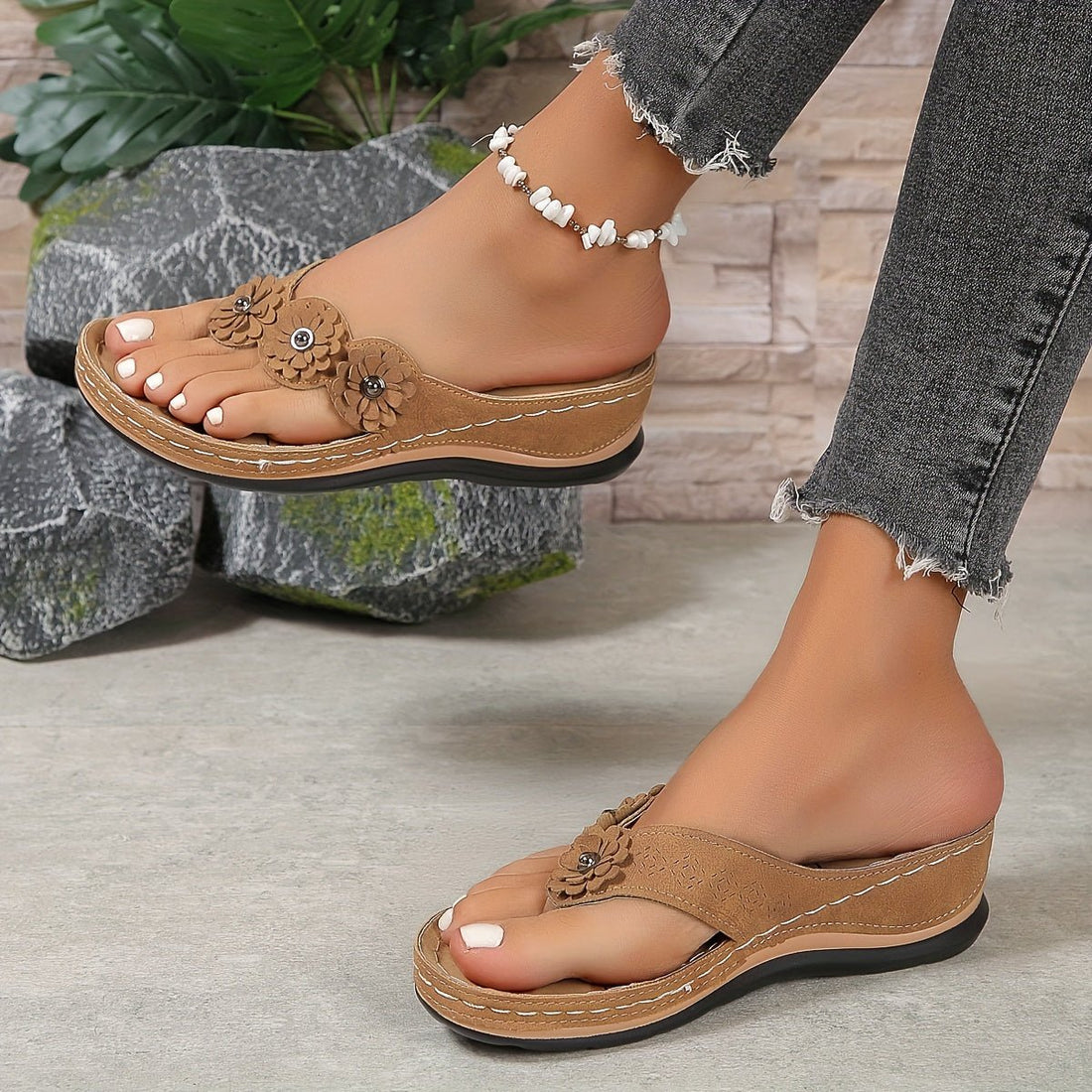 Sandalen met Sleehak en Bloemaccenten voor Dames