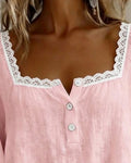 Kantblouse met Vierkante Hals en Pofmouwen voor Dames