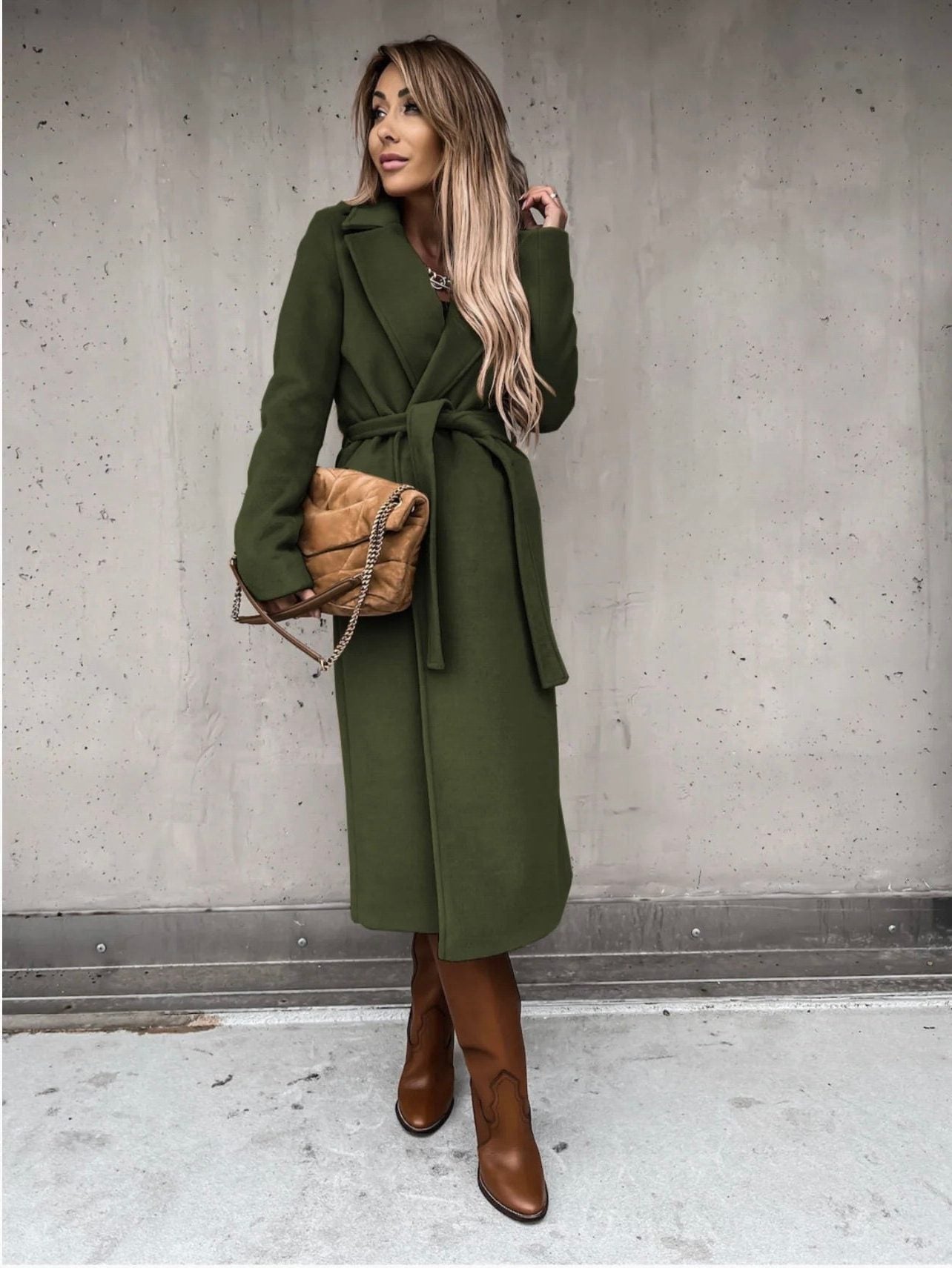 Belted Lange Jas voor Dames - Groen