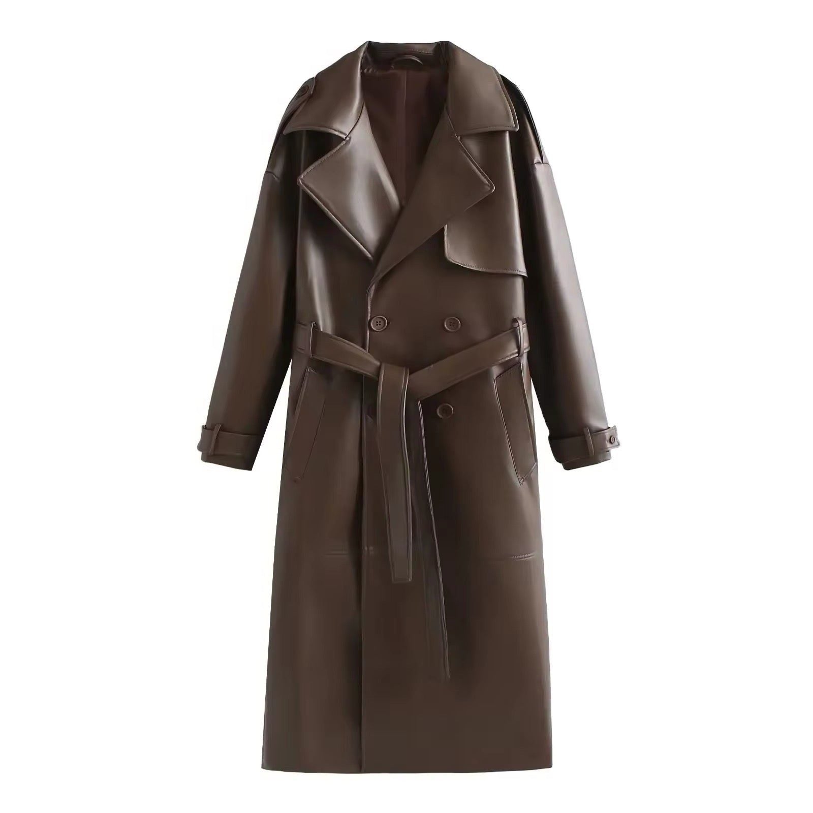 Leren Trenchcoat met Riem voor Dames - Braun