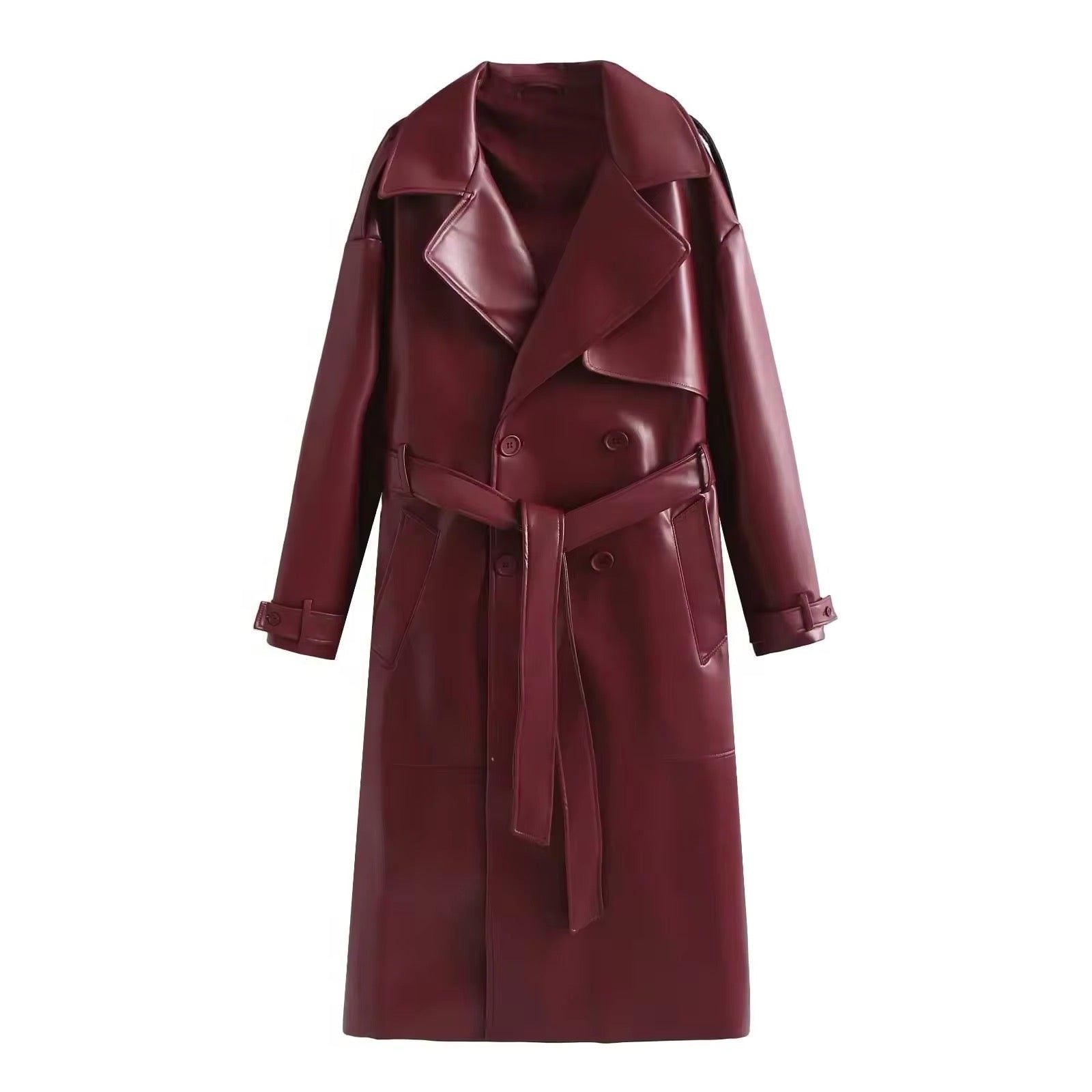 Leren Trenchcoat met Riem voor Dames - Rot