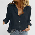 Linnen V-Hals Blouse met Knoopsluiting voor Dames