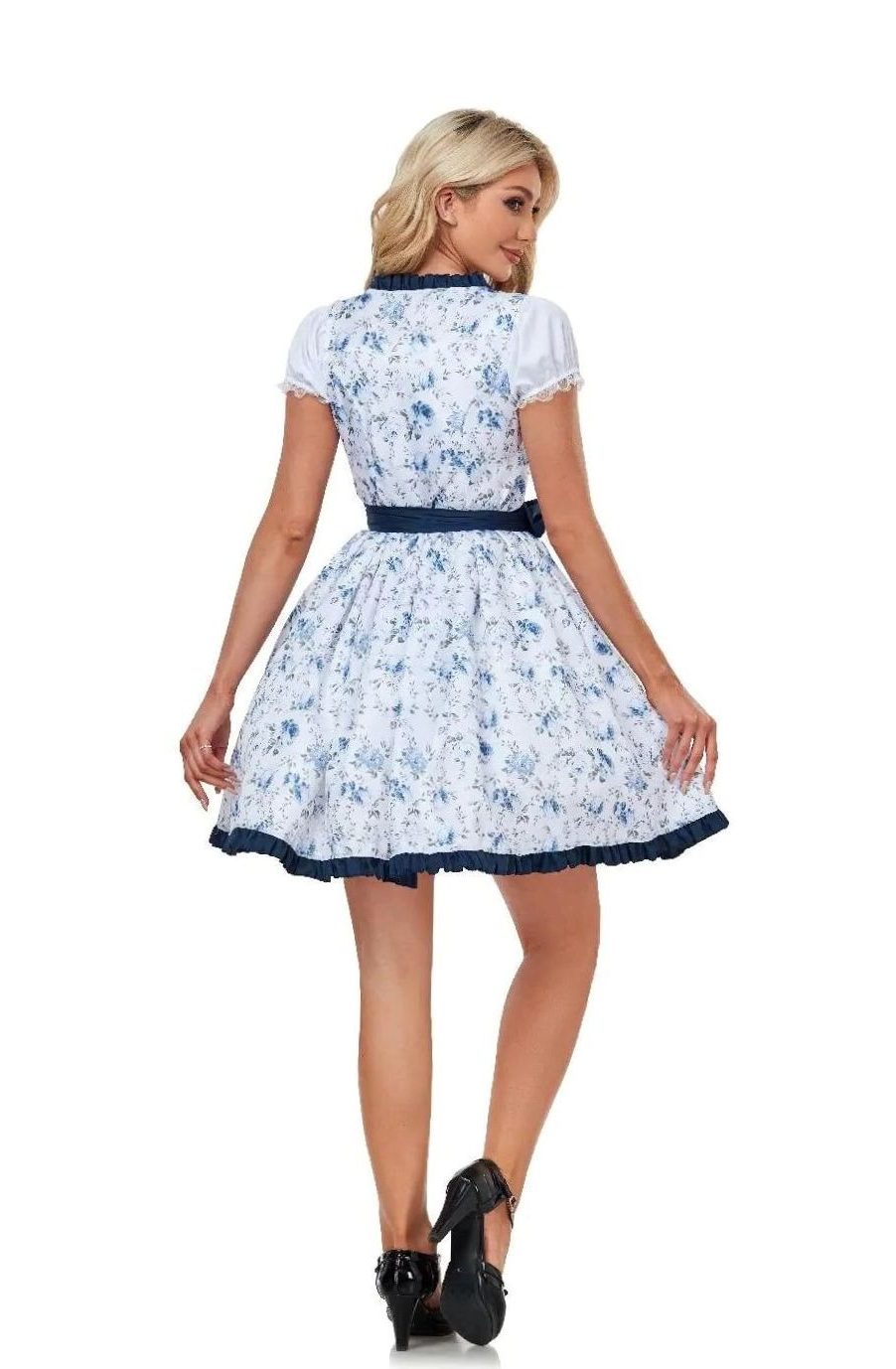 Bloemen Dirndl Jurkje met Korte Mouwen en Kantdetails voor Dames - View 2
