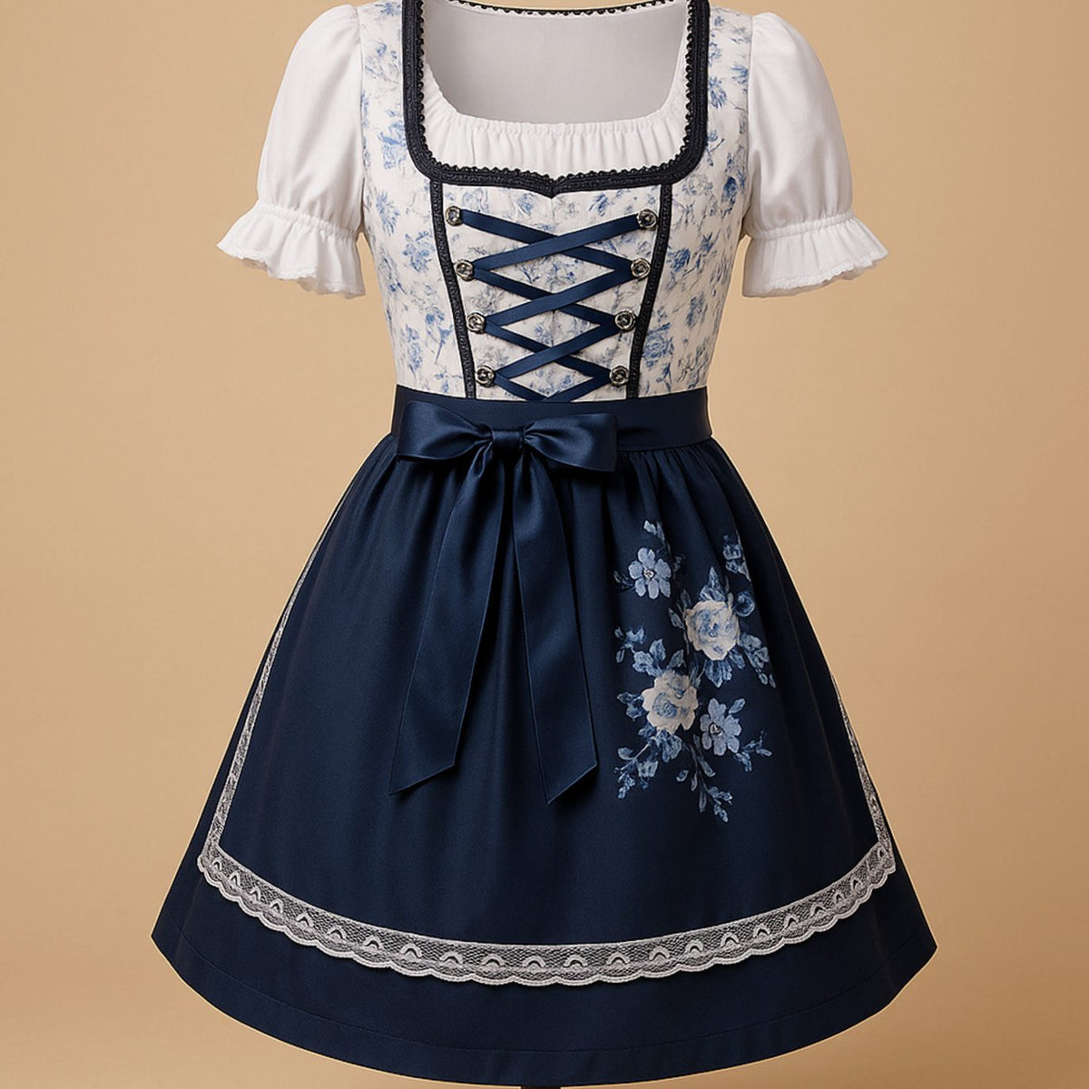 Bloemen Dirndl Jurkje met Vetersluting voor Dames - Blau