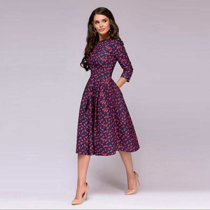 Bloemen Maxi Jurk met Drie Kwart Mouwen voor Dames