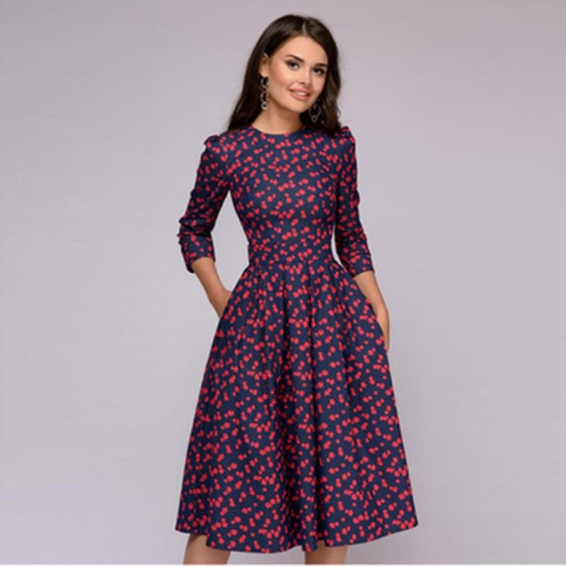 Bloemen Maxi Jurk met Drie Kwart Mouwen voor Dames - View 4