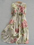 Bloemen Maxi Jurk met Knoopsluiting voor Dames - Groente