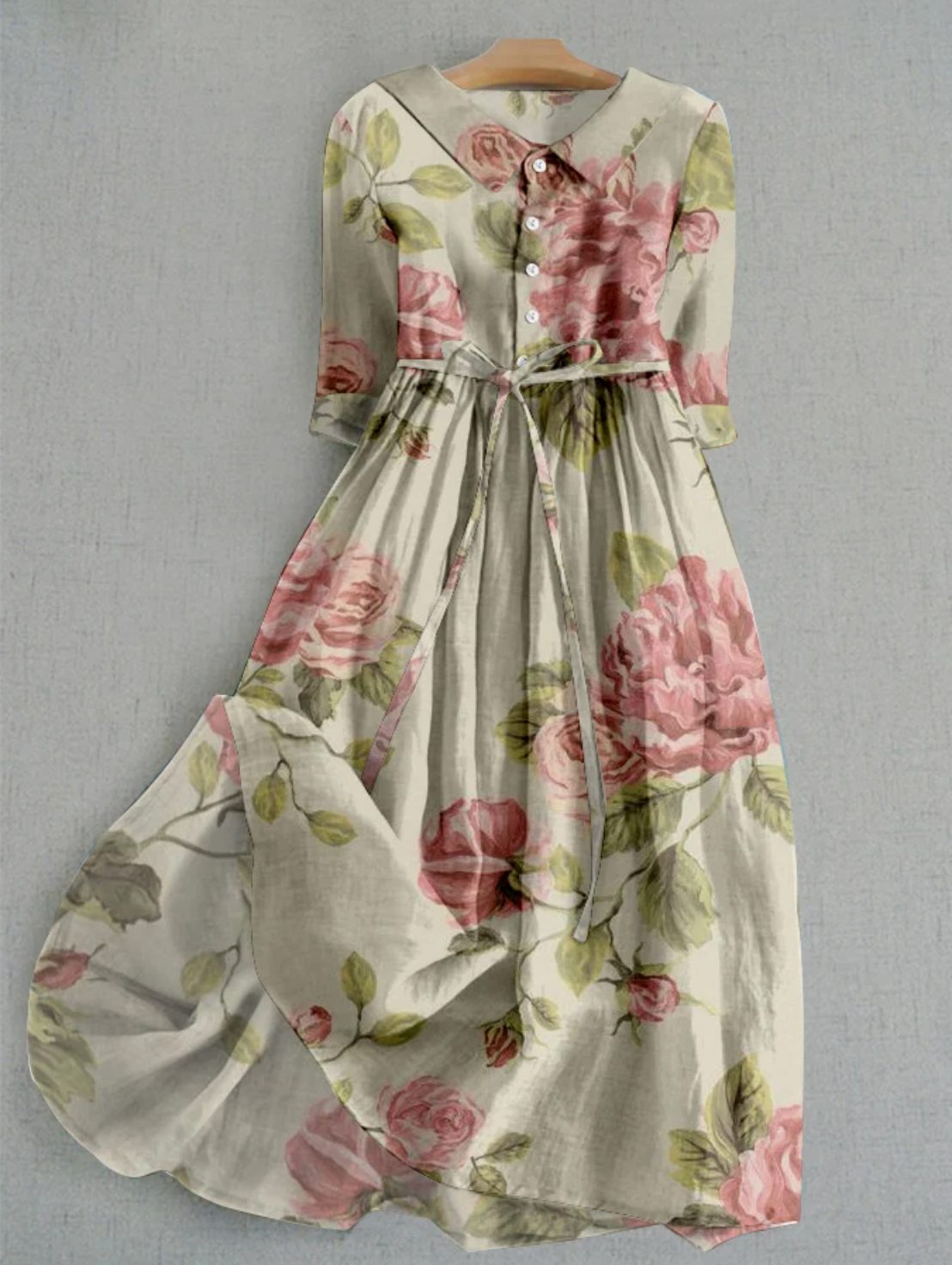 Bloemen Maxi Jurk met Knoopsluiting voor Dames - Groente