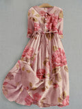 Bloemen Maxi Jurk met Knoopsluiting voor Dames - Roze
