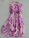 Bloemen Maxi Jurk met Knoopsluiting voor Dames - Lila