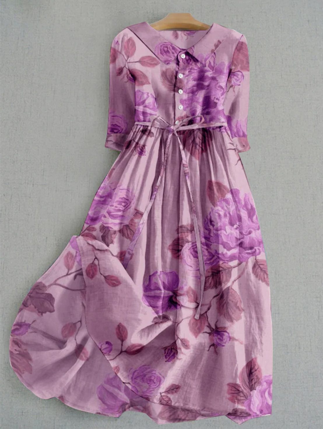 Bloemen Maxi Jurk met Knoopsluiting voor Dames - Lila