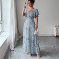 Bloemen Maxi Jurk met Korte Mouwen voor Dames - Donkerblauw