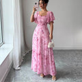 Bloemen Maxi Jurk met Korte Mouwen voor Dames - Roze